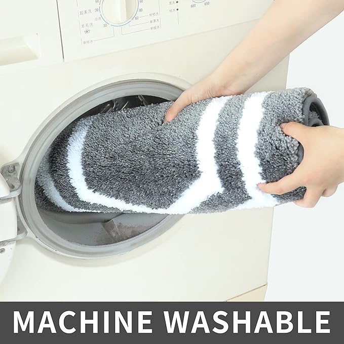 COSY HOMEER Extra Thick Bath Linen Sets Rugs - Anti-Slip Bath Mats Soft Plush 100% Strong Polyester Living Room Bathroom Water Absorbent(Grey,20x32 - Inches)