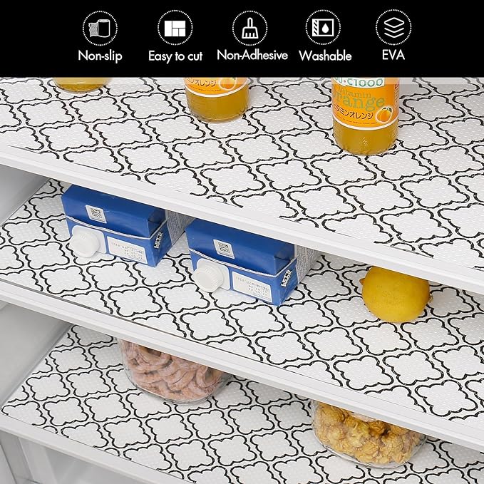 Cooyes Shelf Liner – Non-Slip Shelf Liners for Kitchen Cabinets – Waterproof Shelf Paper with Modern Pattern – Durable EVA Cabinet Liners