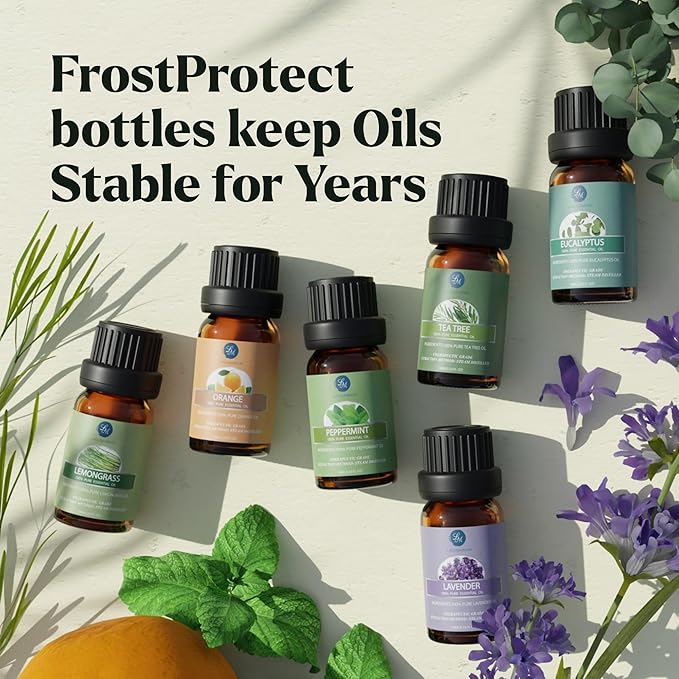 Essential Oils Set - 10pc Aromatherapy Oil in Portable Bag - Diffusers, Humidifiers, Yoga, DIY Cleaning Products, Candle Making - Peppermint, Tea Tree, Lavender, Eucalyptus, Lemongrass (10mL)