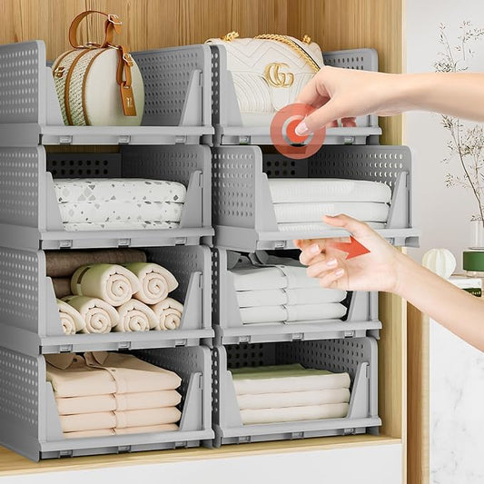 Neprock Closet Organizers, 5 Pack Folding Plastic Drawer Storage for Clothes, Stackable Storage Bins for Closet Cupboard RV Bathroom (5 L) (Gray)