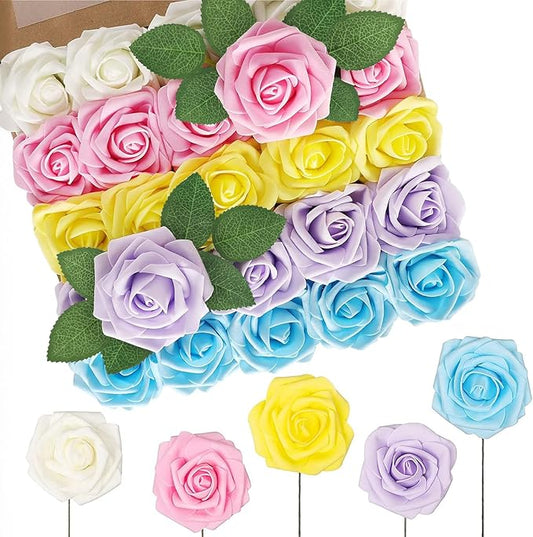 N&T NIETING Artificial Flowers Easter, Fake Flowers Roses Perfect for DIY Wedding Bridal Bouquets Centerpieces Bridal Shower Party Home Flower Arrangement Decorations, 50Pcs, Series Color B