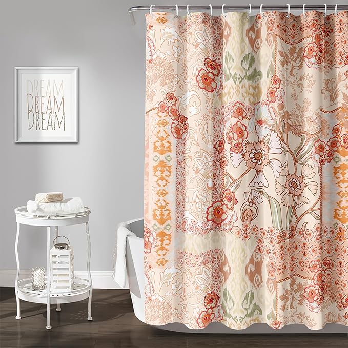 AILONEN Luxuriant Flowers Shower Curtain,European Vintage Flower Theme Waterproof Shower Curtain for Girls Kids Teens, 36" W*72" H Orange Textures Bathroom Decor