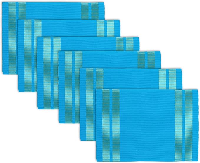 Encasa XO Dining Placemat Set of 6 | Ladder Turq Blue Color | Fine Ribbed Cotton Table mat | Size 18x13 in | Machine Washable