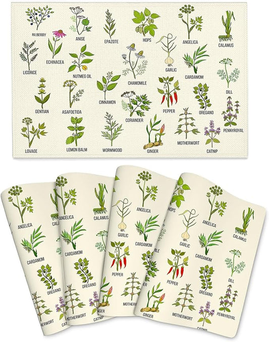 Cute Herbs Botanic Garden Plants Placemats Set of 4 Linen Washable Heat-Resistant Kitchen Table Mats for Dining Outdoor Spring Summer Holiday Home Decor 12x18 Inch