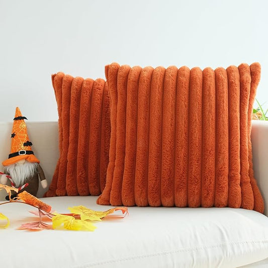 JOJUSIS Pack of 2 Faux Fur Plush Decorative Throw Pillow Covers Couch Cushion Case Soft Pillowcases Farmhouse Fall Home Decor (Rust, 22 x 22-Inch)