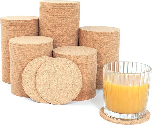 200 pcs Bulk Cork Coasters for Drinks, Non-Slip, Heat-Resistant, Absorbent and Reusable Coffee Coasters for Home Tabletop Decoration, DIY Crafts