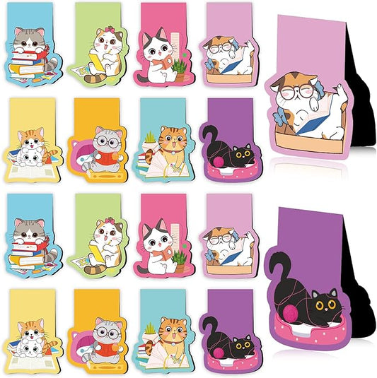 Cats Magnetic Bookmarks Gifts - 16 Pcs Cute Cat Book Mark Magnets Cartoon Cats Book Marks Page Pets Book Markers Clip Gifts for Book Lovers Students Teens Teacher School Reading Cat Lover