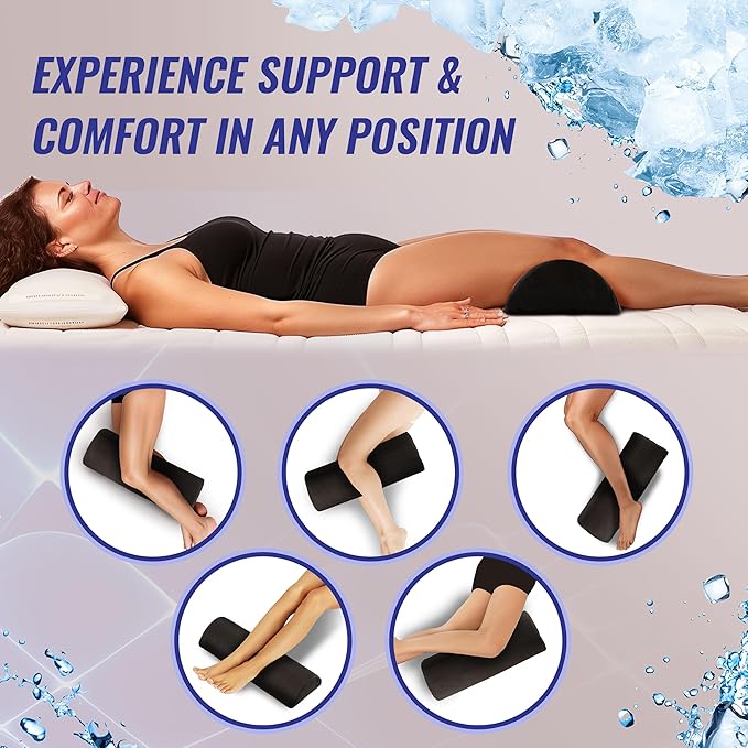 Cooling Knee Pillow for Back Sleeping, Knee Wedge Pillow for Back Pain, Cooling Body Pillow Leg Pillow for Side Sleeping, Knee Bolster Pillow for Legs support, Half Moon Knee Pillow for Back Sleeping