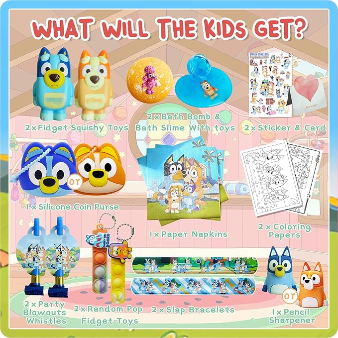 Birthday Gifts Set for Kids: Bath Bombs with Surprise Toy Inside, Bath Slime, Fidget Squishy Toys, Pop Fidget Toys, Silicone Coin Purse, Slap Bracelets, Pencil Sharpener, Relaxing Gift Set for Kids
