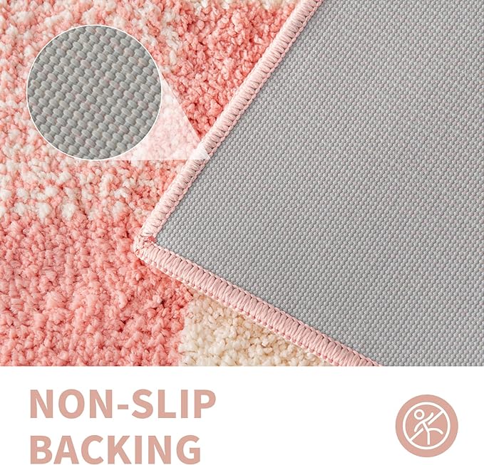 CozeCube Pink Checkered Bath mats Non Slip, Fluffy Absorbent Microfiber Runner Bath mat Washable, Aesthetic Bathroom Rugs, Long Bath mat for Bathroom Floor, 47"X24"