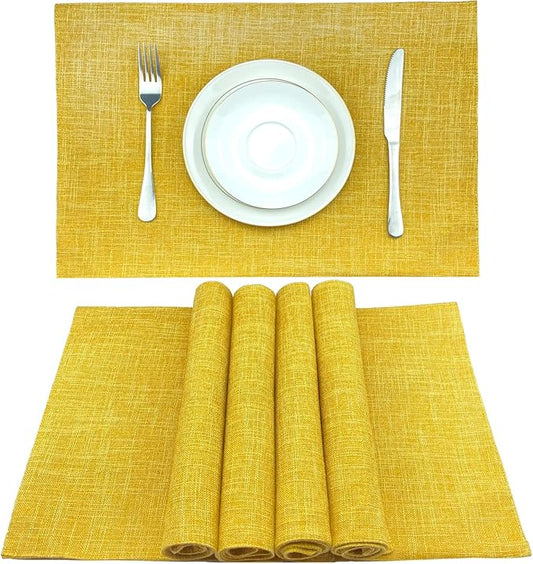 Weabetfu Cloth Placemats Set of 4 Heat Resistant Dining Table Placemmats Cotton Linen Machine Washable Kitchen Table Mats Wrinkle Free Thick Fabric Place Mat,Easy to Clean,13"x19"