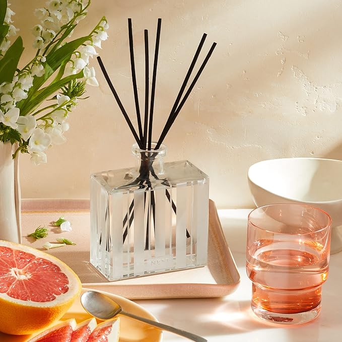 NEST New York Reed Diffuser, Grapefruit - 5.9 fl oz - Fragrance for Up to 90 Days - Reusable, Refillable Glass Holder - Includes 8 All-Natural Reed Sticks - Flame Free