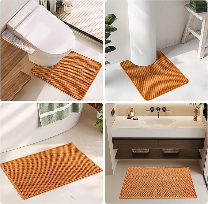Bathroom Rugs Non Slip Washable, Super Absorbent Thin Bath Mat Quick Dry Low Pile Bathroom Rug, Orange 24"x47"