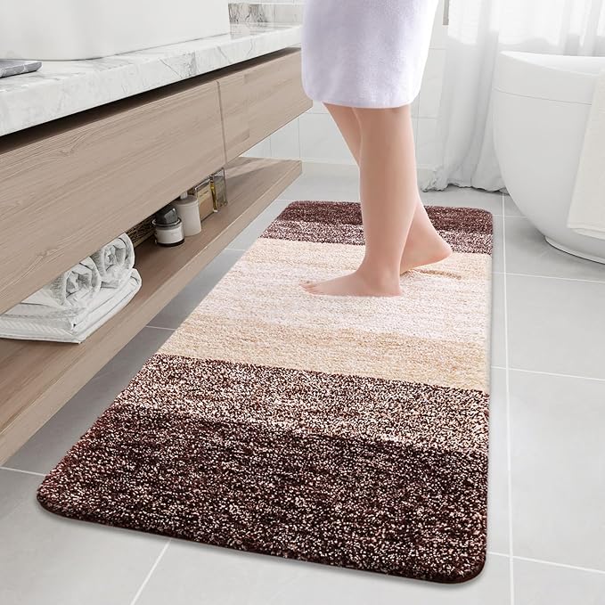 Arotive Microfiber Bathroom Rugs, Shaggy Soft and Absorbent Bath Rug, Non-Slip, Thick Plush Machine Washable Dry Bath Mats for Bathroom, Tub and Shower, 59x24, Brown
