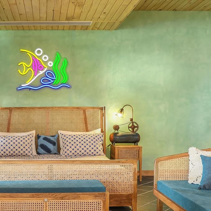 Tropical Fish Neon Sign for Wall Decor, Fish Led Signs for Room, USB Dimmable Neon Lights for Fish Shop Bar Home Pub Club Man Cave Party Store Office Restaurant Ocean Museum Decoration