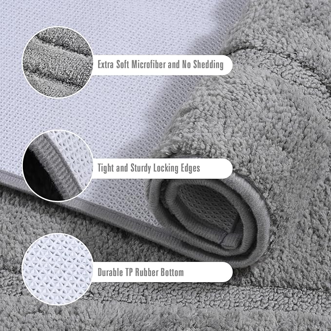HOMORE Grey Bathroom Rug 24x36 Inch Soft Absorbent Microfiber Bathroom Runner Rug, Washable Bath Runners Rugs for Bathrooms Non Slip Bath Rugs for Shower Tub