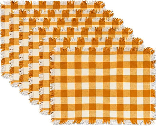 DII Heavyweight Fringed Check Tabletop Collection, Placemat Set, 13x19, Pumpkin Spice, 6 Piece