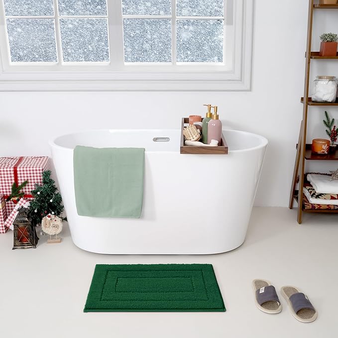 GRANNY SAYS Green Bathroom Rugs Non Slip, 16" x 24", Bath Rugs for Bathroom, Small Bath Rug Washable，Absorbent Bath Mats for Shower Room Floor, Microfiber Mat for Tub, Absorbent Shower Rugs