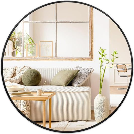 Fabuday Black Round Mirror 28 Inch - Large Circle Mirror for Bathroom, Living Room, Hallway, Entryway, Matte Aluminum Frame Circular Mirrors for Wall Decor