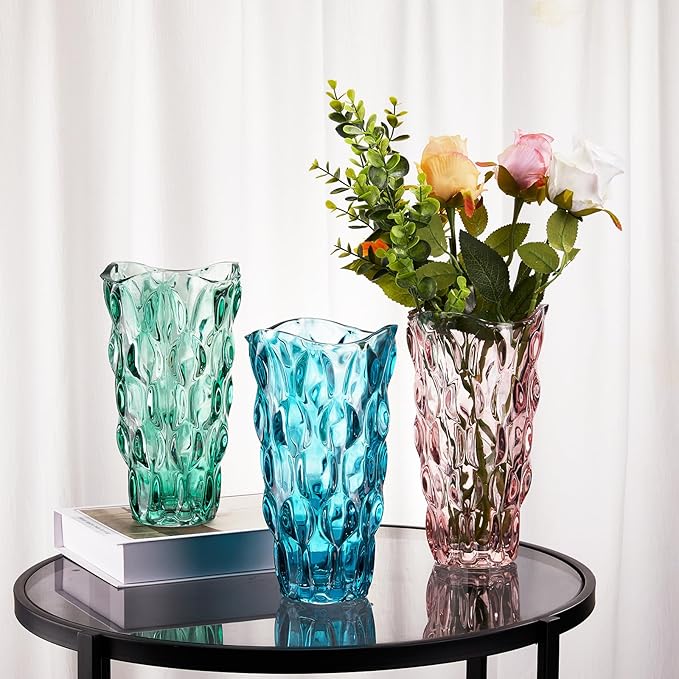 CEMABT 9.5inch 3.4 lb Glass Vases for Flowers Unbreakable Thickened Morden vase for Tables Centerpieces,Colorful,Vintage and Clear Rose Large Flower vases for Bouquet Unique Gifts（Green）