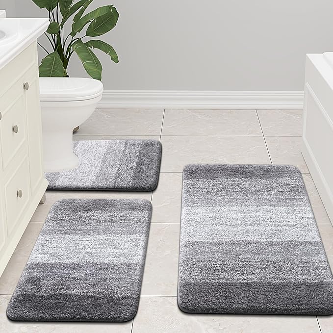Arotive Microfiber Bathroom Rugs, Shaggy Soft and Absorbent Bath Rug, Non-Slip, Thick Plush Machine Washable Dry Bath Mats for Bathroom, Tub and Shower, 54x24, Grey
