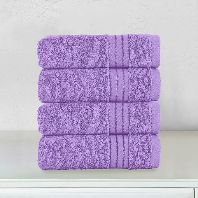 Elegant Comfort Premium Turkish Cotton 4 Pack Hand Towel Set - 16 x 28 inch, Luxurious Hotel Spa Quality 100% Turkish Cotton 4PC Hand Towel Set - Highly Absorbent - Soft Bathroom Towels, Lilac