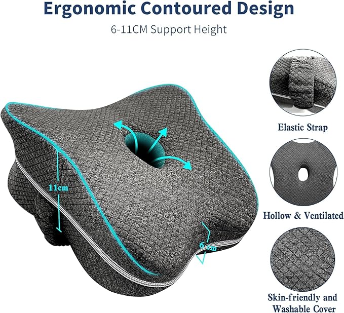 Knee Pillow for Side Sleepers Hip Pain, Between Knee Pillow for Side Sleepers with Strap, Sciatica Pain Relief Pillow Supports Back Pain, Ergonomic Leg Positioner Pillow with Washable Cover, Grey