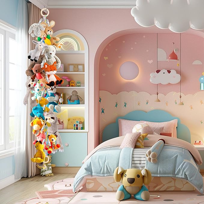 2PCS Stuffed Animal Hammock Corner, 78 Inch Stuff Animal Organizer for Stuffed Animal Storage for Kids Room Decor, Hanging Stuffed Animal Net Holder for Wall or Corner Nursery Collection