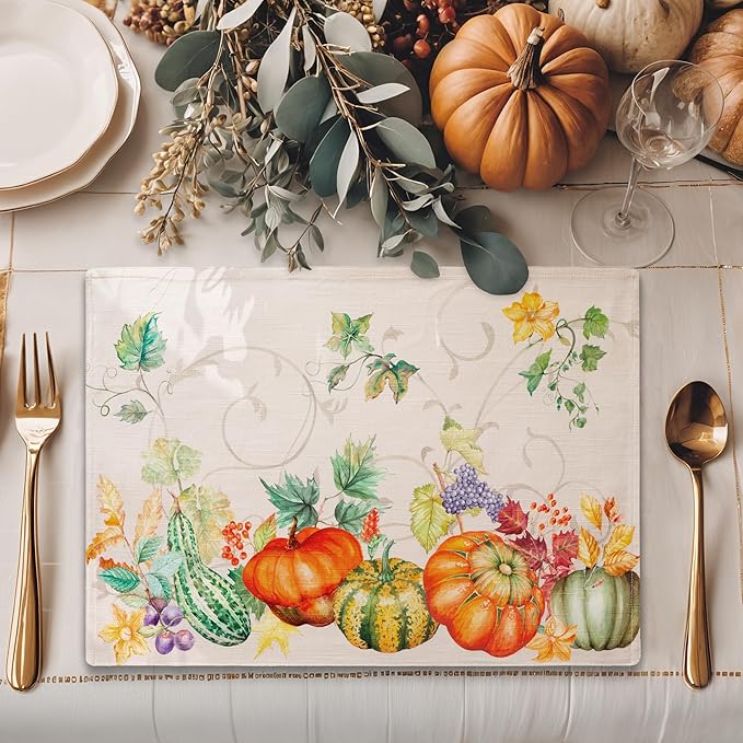 Maison d' Hermine Placemats Set of 4 100% Cotton Washable Cloth Place Mats, Reusable Table Mats for Kitchen Dining Decoration, Party, Wedding, Restaurant (Lumina, 13" x 19")