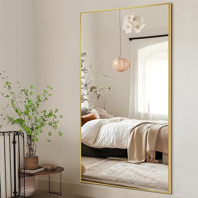 NicBex Oversized Full-Body Mirror, Large Full Length Mirror with Stand, 76"x35" Aluminum Alloy Frame Oversized Floor Mirror, Gold - Free Standing, Leaning Against Wall or Wall-Mounted