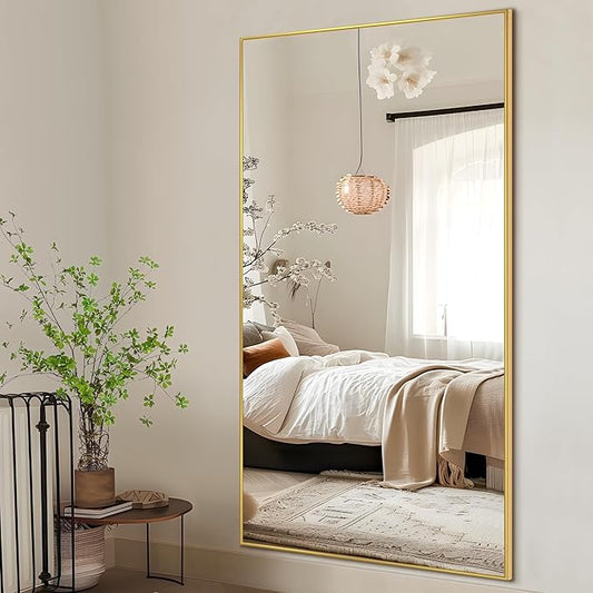 NicBex Oversized Full-Body Mirror, Large Full Length Mirror with Stand, 76"x35" Aluminum Alloy Frame Oversized Floor Mirror, Gold - Free Standing, Leaning Against Wall or Wall-Mounted