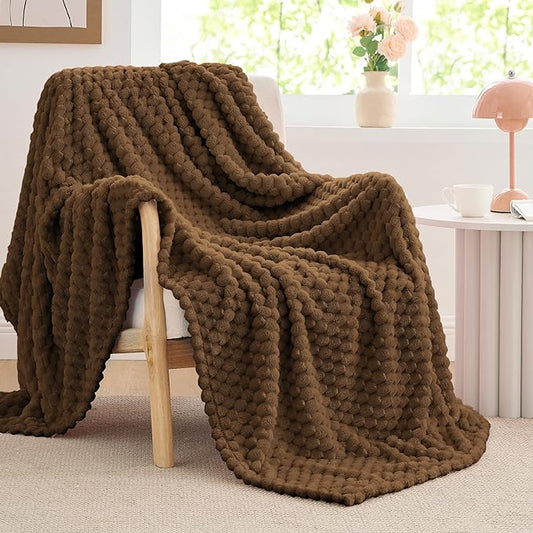 BEDELITE Fleece Blanket Twin Size for Bed Couch, 3D Jacquard Decorative Brown Throw, Soft and Cozy Warm Plush Fuzzy Blanket All Seasons Suitable, 60x80Inches
