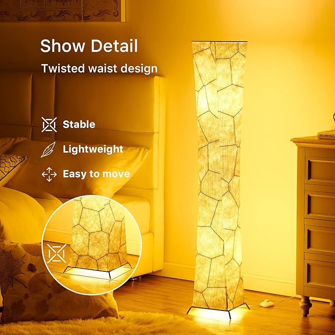 chiphy Floor Lamp, 52" (S) Tall Standing Lamp, 3 Levels Adjustable Brightness LED Bulbs, Column Floor Light, Marble Gradient Fabric Lampshade, Home Decor for Living Room, Bedroom, Kids Room