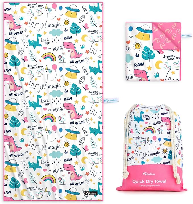 Kids Beach Towel 60''x30'', Quick Dry, Sand Free, Compact, Lightweight, Absorbent, Large Girls & Boys Microfiber Towels for Pool, Swim, Cruise Essentials, Unicorn