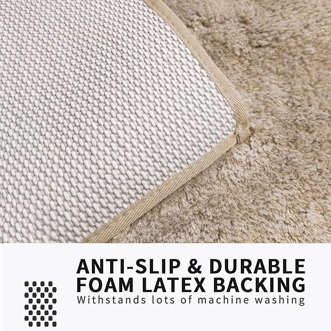 FIFU Bathroom Rugs 17" W x 24" L, Bath Mat for Bathroom, Bedroom, Laundry Room & Kitchen, Non-Slip Rubber Latex Backing, Extra Soft and Absorbent Microfiber Carpet, Machine Washable Rug, Beige