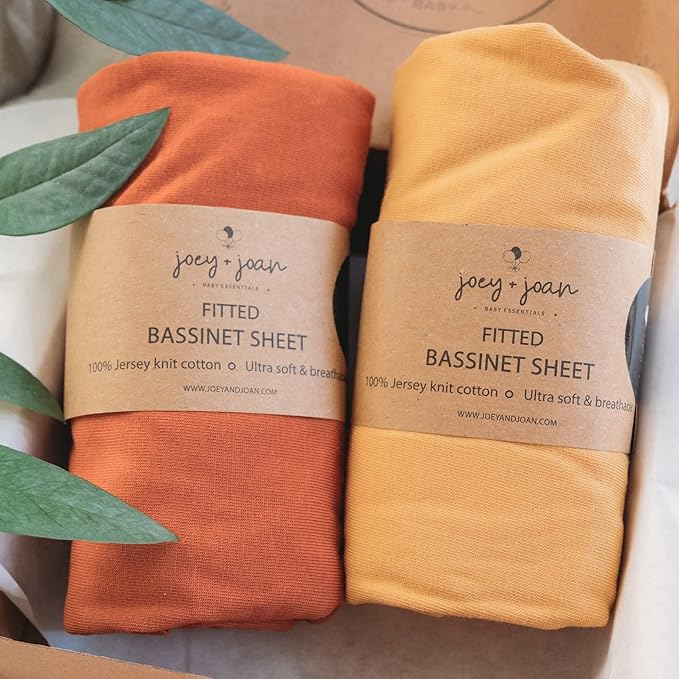 Bassinet Sheets 20x30 Inch for Graco Travel Lite Crib, Sense2Snooze, My View 4 in 1, Dream Suite and Guava Bassinet ??100% Jersey Cotton Fitted Sheets ??Mustard Yellow + Burnt Orange ??2 Pack
