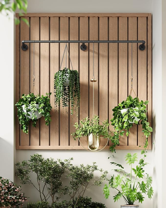 Plant Hanger Indoor, Hanging Planters Rod for Indoor Plants with 6 Hanging Chains, Wall Plant Hanging Rod for Window Ceiling, 65.7 Inch, Metal/Black, Pots Not Included