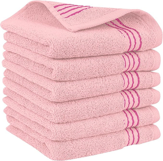 Elegant Comfort Premium Turkish Cotton 6 Pack Washcloths Set - 13 x 13 inch, Luxurious Hotel Spa Quality 100% Turkish Cotton 6PC Washcloth Set - Highly Absorbent - Soft Bathroom Towels, Dusty Rose