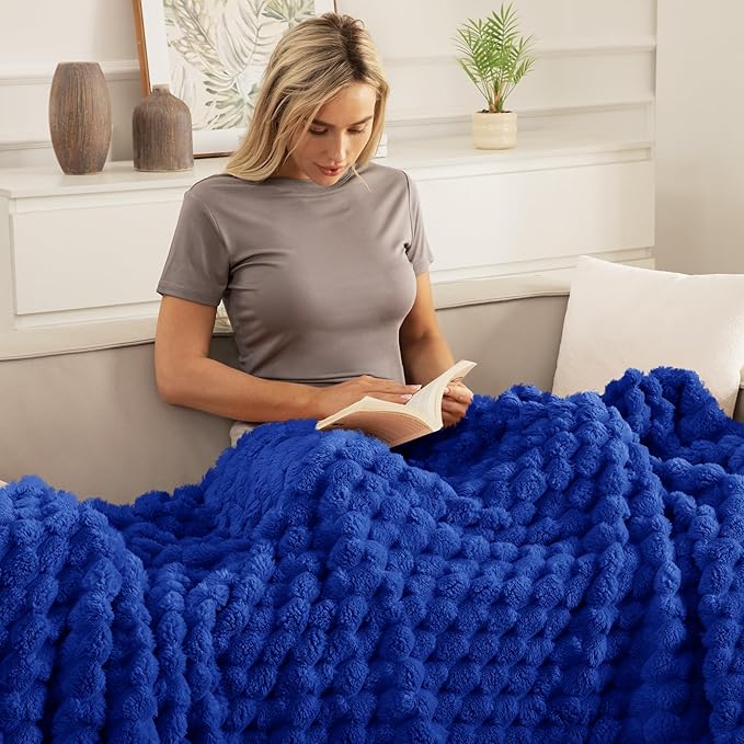 Whale Flotilla Throw Blanket for Couch with Jacquard Pattern, Fuzzy Soft Cozy Exquisite Blankets for All Season, Warm and Fluffy, 50x60 Inch, Blue