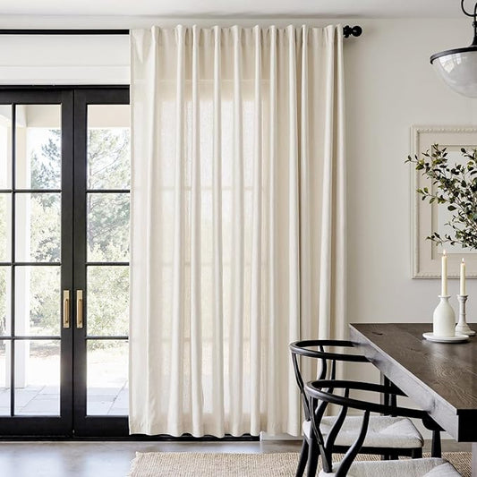 jinchan Sliding Doors Linen Blend Curtain 84 inch Length 1 Panel for Living Room, Light Filtering 100 inch Extra Wide Drape for Patio Door with Rod Pocket Back Tab(100W x 84L, Ecru)