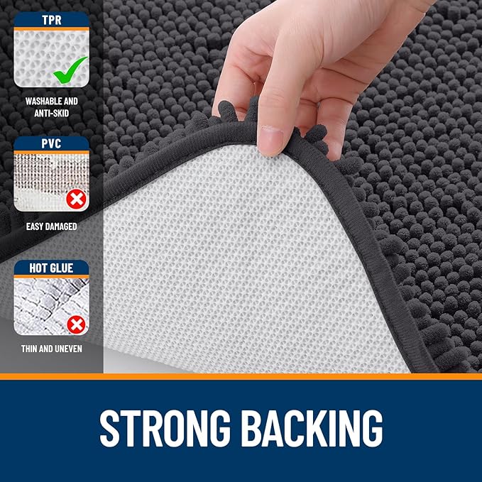 OLANLY Bathroom Rugs 70x24, Extra Soft Absorbent Chenille Bath Rugs, Rubber Backing Quick Dry, Machine Washable Bath Mats for Bathroom Floor, Tub and Shower, Home Decor Accessories, Dark Grey