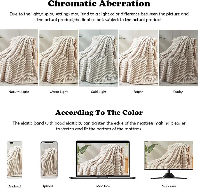 NEWCOSPLAY Super Soft Twin Blanket Linen Premium Silky Flannel Fleece 3D Ribbed Jacquard Lightweight Bed Blanket All Season Use (Linen Ribbed, Twin(60"x80"))