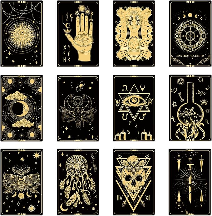 48 Pieces Tarot Magnetic Bookmarks Bulk Black Metal Aesthetic Page Markers Assorted Party Favor Journal Paper Bookmarks for Women School Students Teachers Friend Club Gift