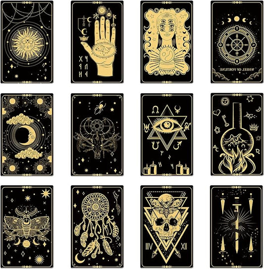 48 Pieces Tarot Magnetic Bookmarks Bulk Black Metal Aesthetic Page Markers Assorted Party Favor Journal Paper Bookmarks for Women School Students Teachers Friend Club Gift