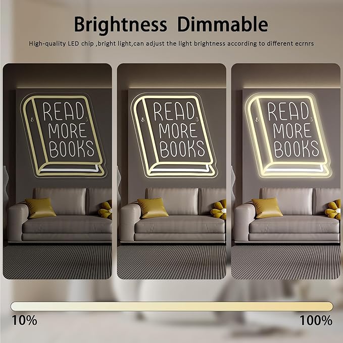 Read More Books Neon Signs for Wall Decor, Dimmable Book Classroom Neon Sign, Book Club Decor, Reading Bookshelf School Library Wall Decor, Book Lover Gift, Christmas Gifts(11 * 11.8in)