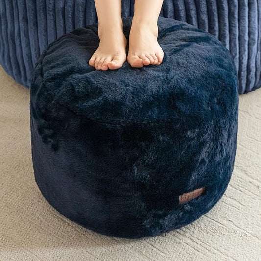 HIGOGOGO Pouf Stuffed Ottoman Round Modern Foam Filled Foot Rest Chair Decorative Poufs 20 x 15 Inches Fluffy Boho Comfy Stool for Living Room, Navy Blue