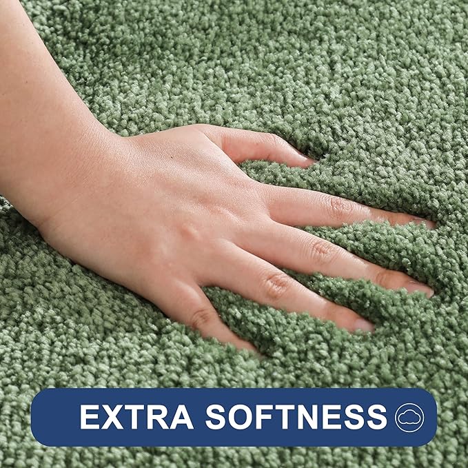COSY HOMEER Extra Thick Bath Rugs for Bathroom - Anti-Slip Bath Mats Soft Plush Yarn Shaggy 100% Strong Mirco Polyeste Mat Living Room Bedroom Mat Floor Water Absorbent(Green,16x24 - Inches)