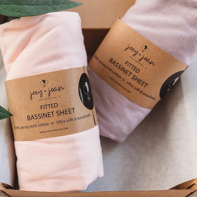 Bassinet Sheets 20x30 Inch for Graco Travel Lite Crib, Sense2Snooze, My View 4 in 1, Dream Suite and Guava Bassinet ??100% Jersey Cotton Fitted Sheets ??Pale Pink + Lilac ??2 Pack