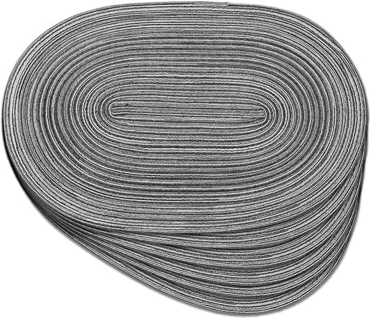 Noctiflorous Oval Braided Placemats Set of 6 Woven 12x18 Inch Non Slip Washable Heat Resistant Place Mats Tablemats for Dining Kitchen Party Daily Table Decor Dinner Mats (Black Gray, 6)