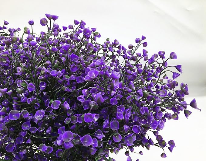 CATTREE Artificial Plants Shrubs Bushes, Plastic Fake Plants Wedding Indoor Outdoor Home Garden Verandah Kitchen Office Table Centerpieces Arrangements Christmas Decoration - Deep Purple 8 pcs